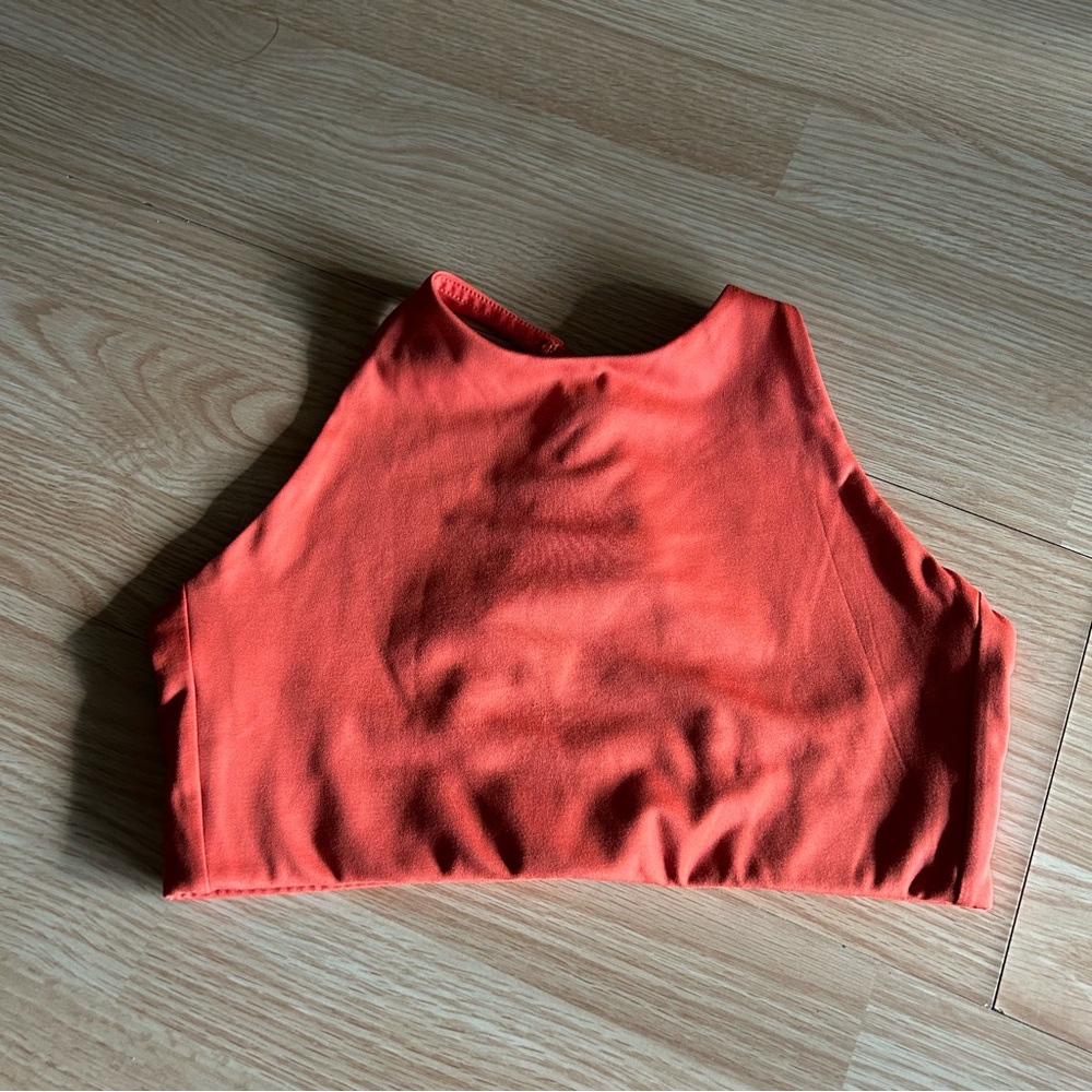 girlfriend collective Orange High Neck Cross Sports Bra Tank Small